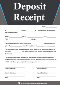 deposit receipt template pack of 5 premium printable