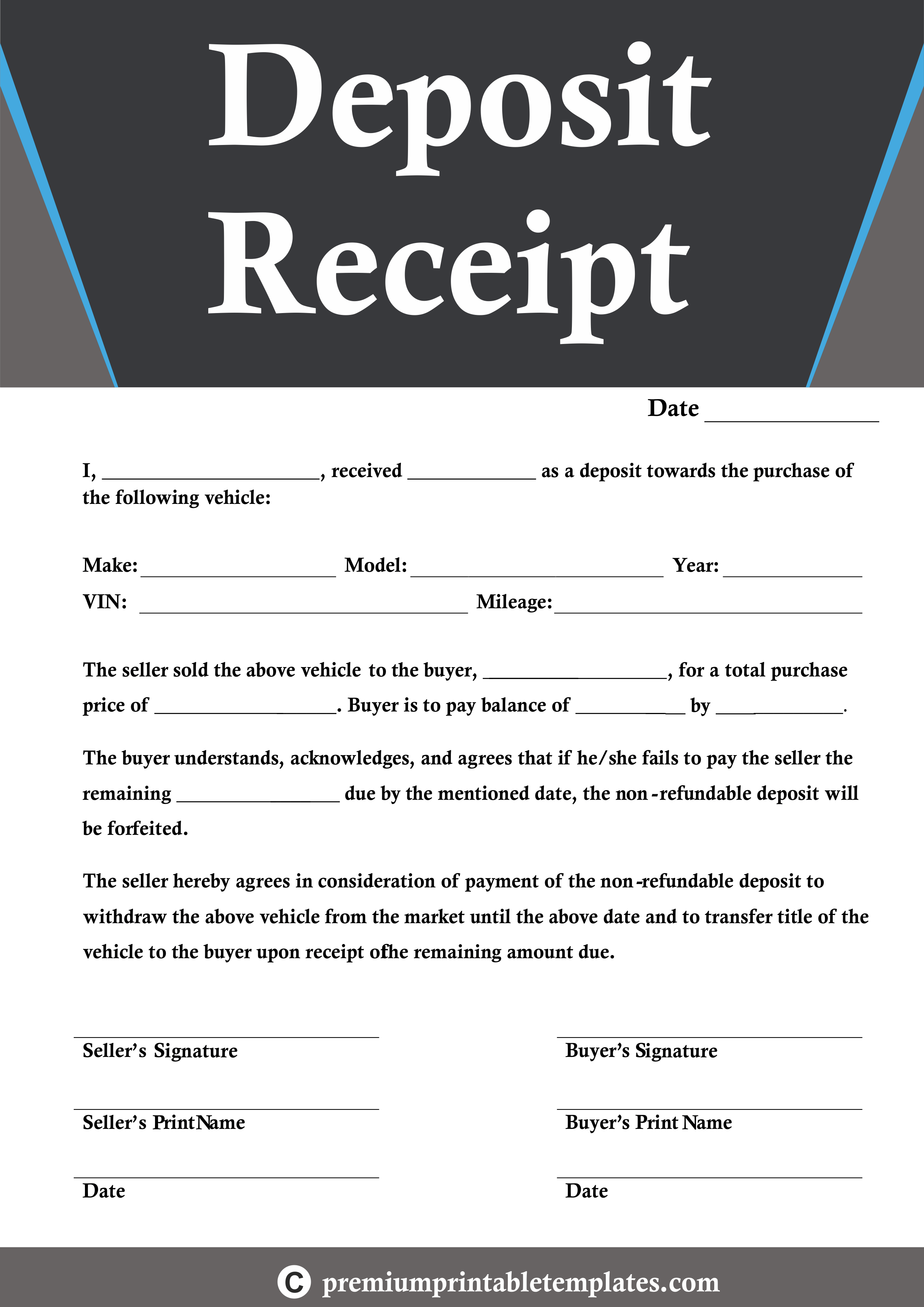 deposit receipt template pack of 5 premium printable templates