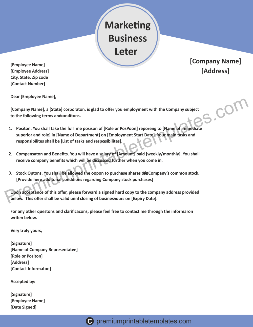 printable marketing business letter