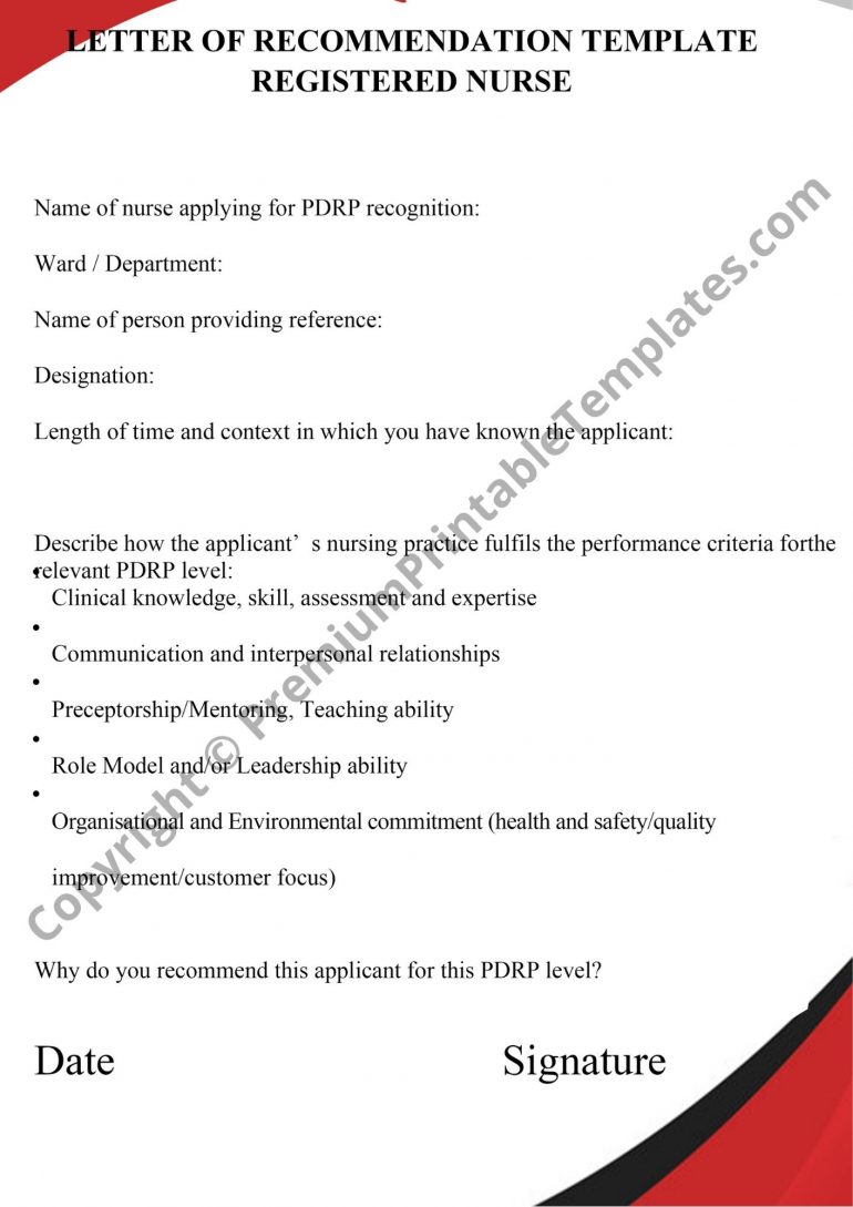 recommendation letter for nurse template