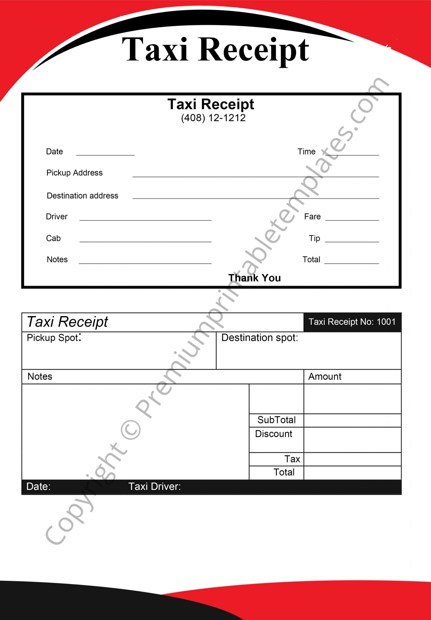 Taxi Receipt Printable Template In Pdf And Word Pack Of 5 6261