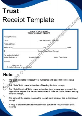 Trust Receipt Template Printable in PDF & Word [Pack of 5]