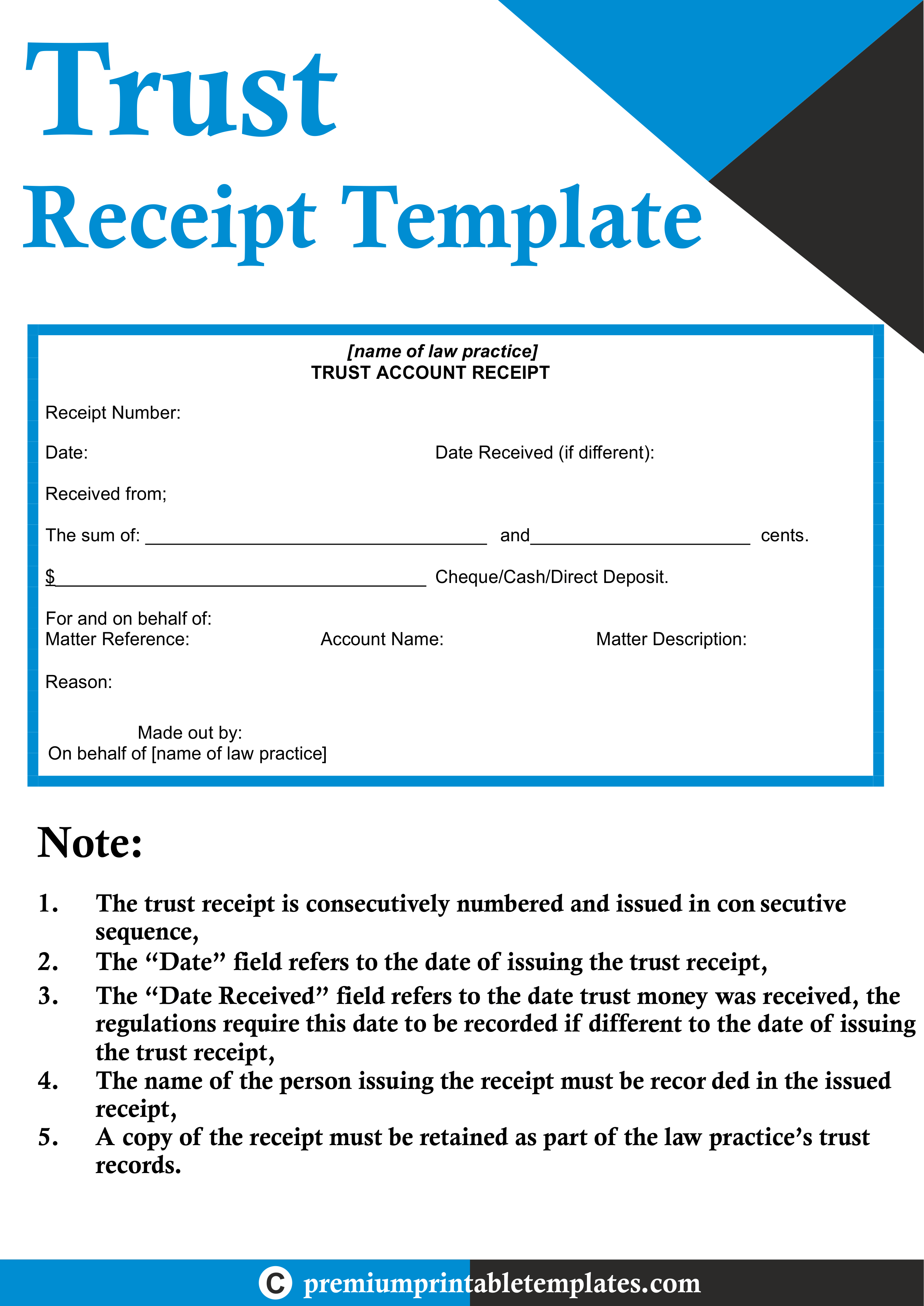 Trust Receipt Template Printable in PDF & Word [Pack of 5]