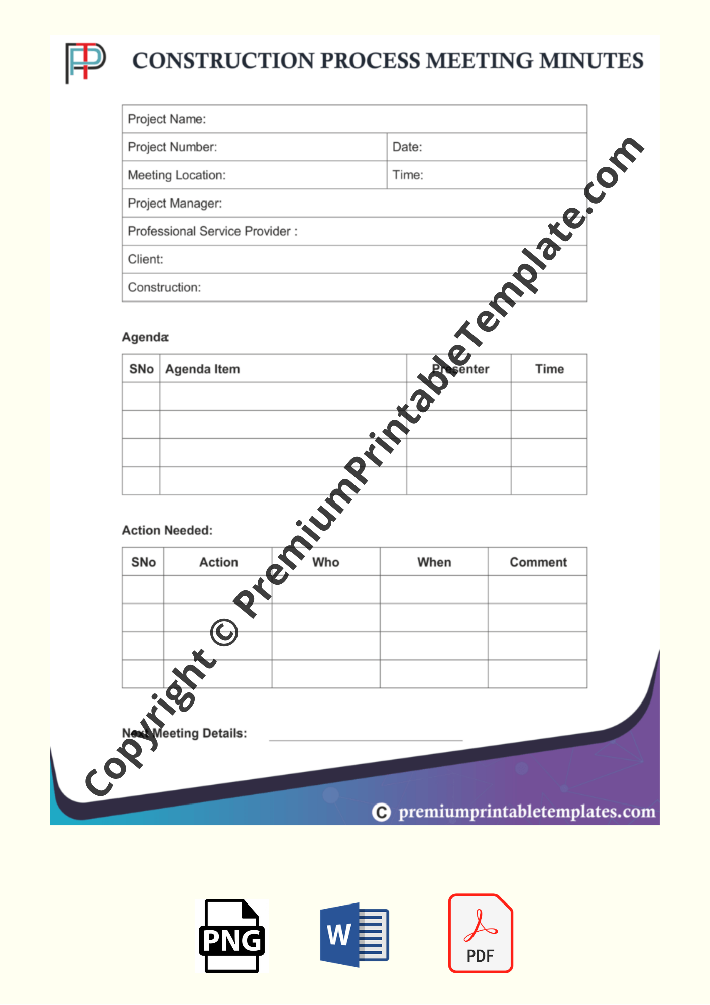 Construction Meeting Minutes Template in PDF & Word In Construction Meeting Minutes Template