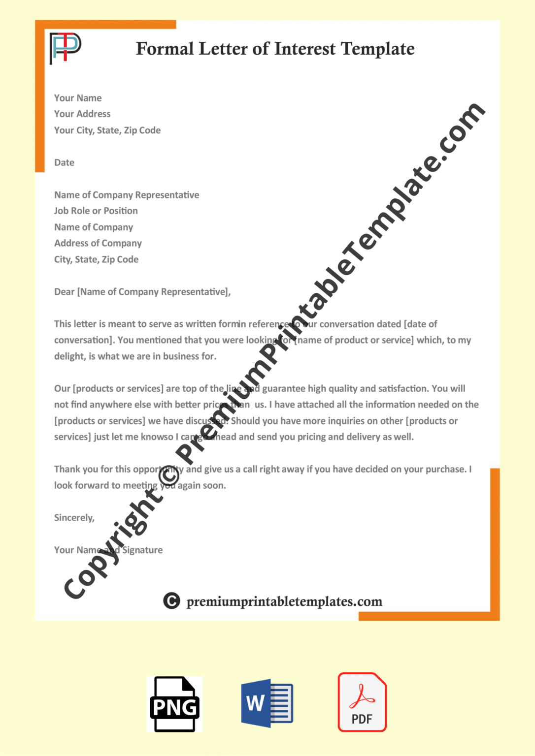 Formal Letter of Interest Printable Template [Pack of 5]