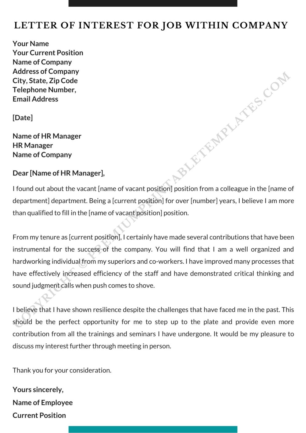 Letter of Interest For Job within company