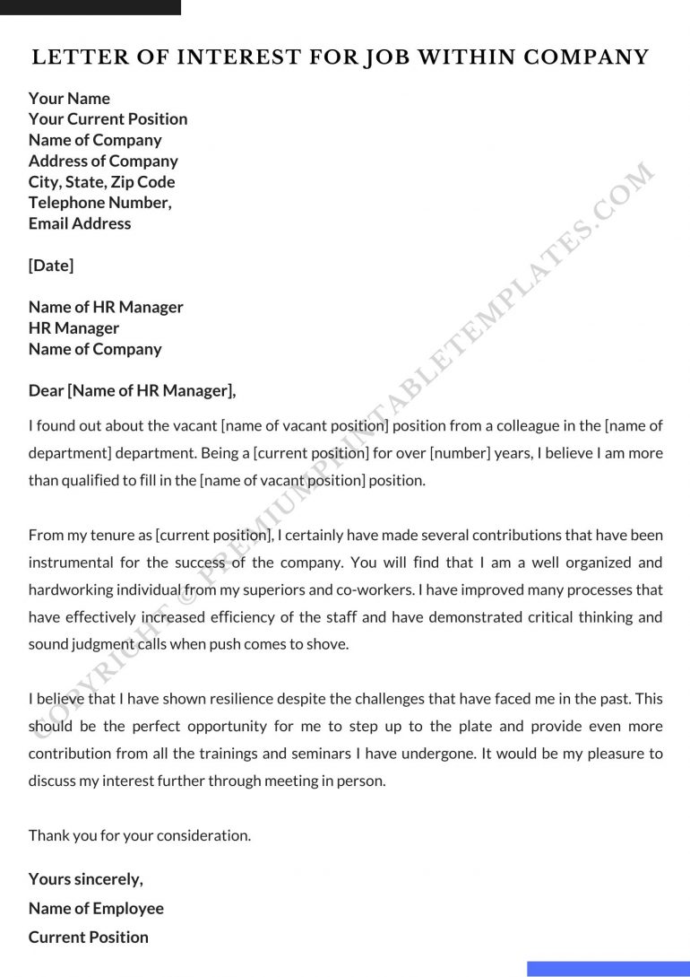 Letter for Interest for Job within Company [Pack of 5]