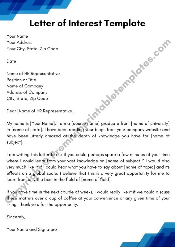 Sample Letter of Interest | Editable [Pack of 5]