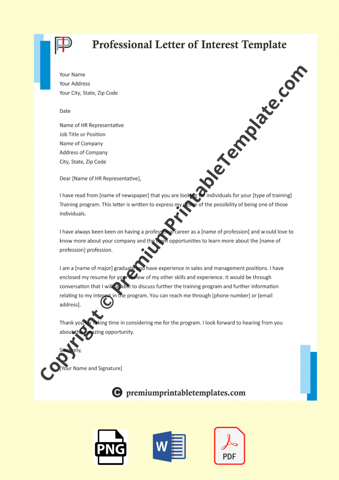 Professional Letter of Interest Printable Template [Pack of 5]