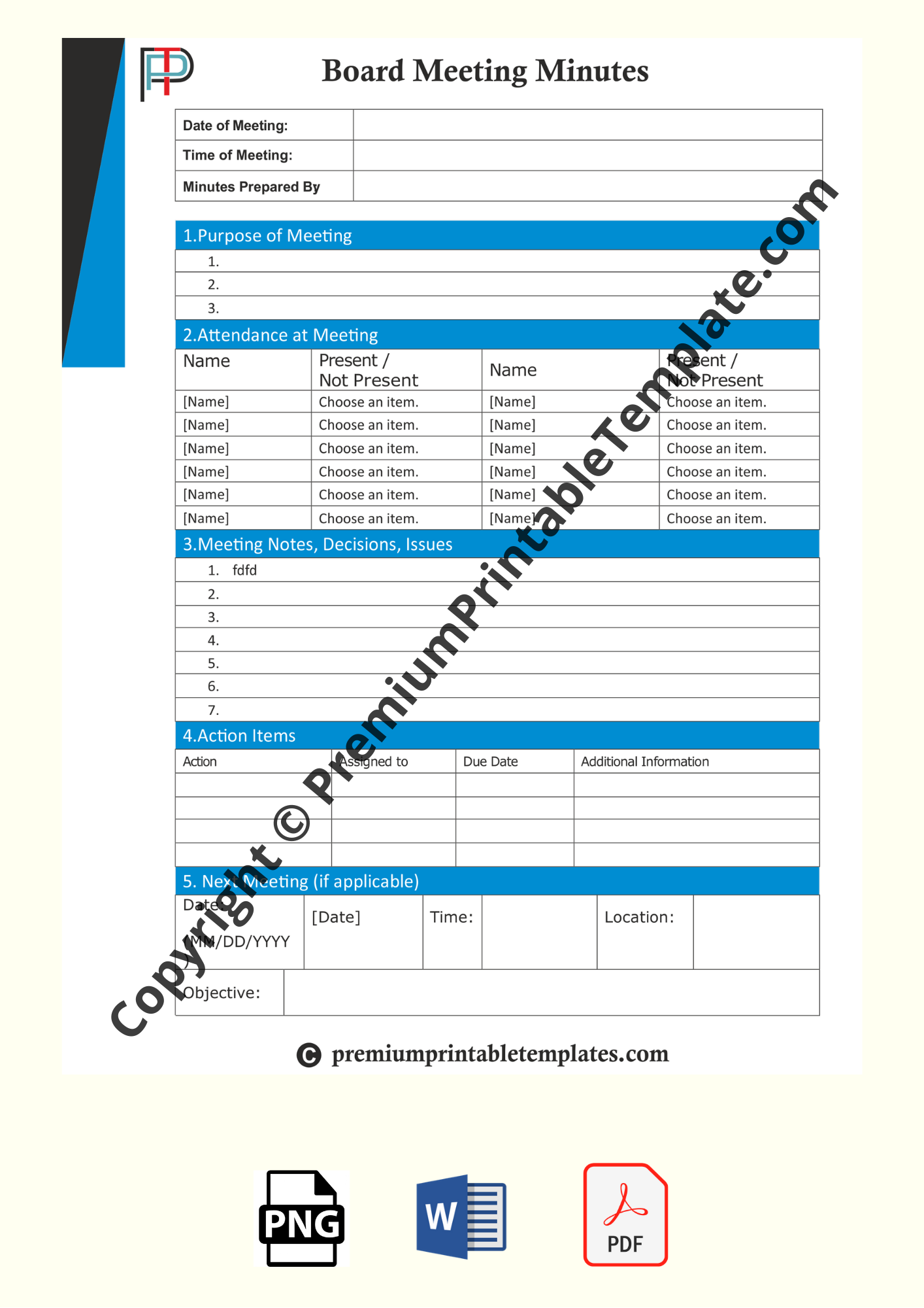 Printable Meeting Notes Template from premiumprintabletemplates.com