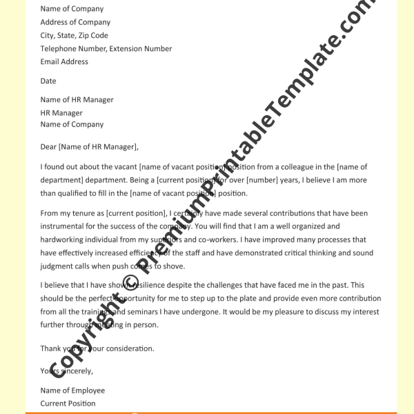 letter for intent for job within company