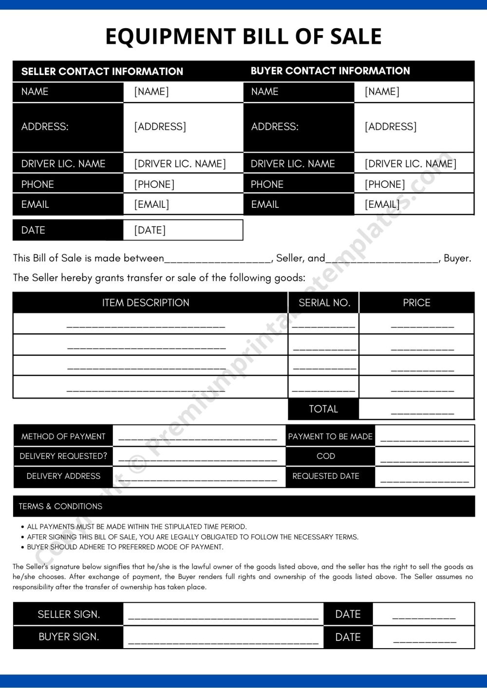 Equipment Bill of Sale