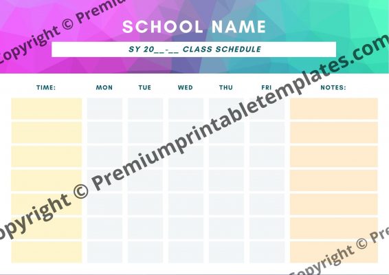 Class Schedule Editable PDF Premium Printable Templates
