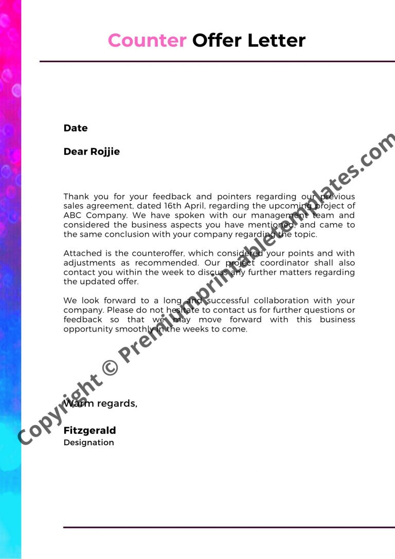 Counteroffer Letter | Editable | PDF - Premium Printable Templates