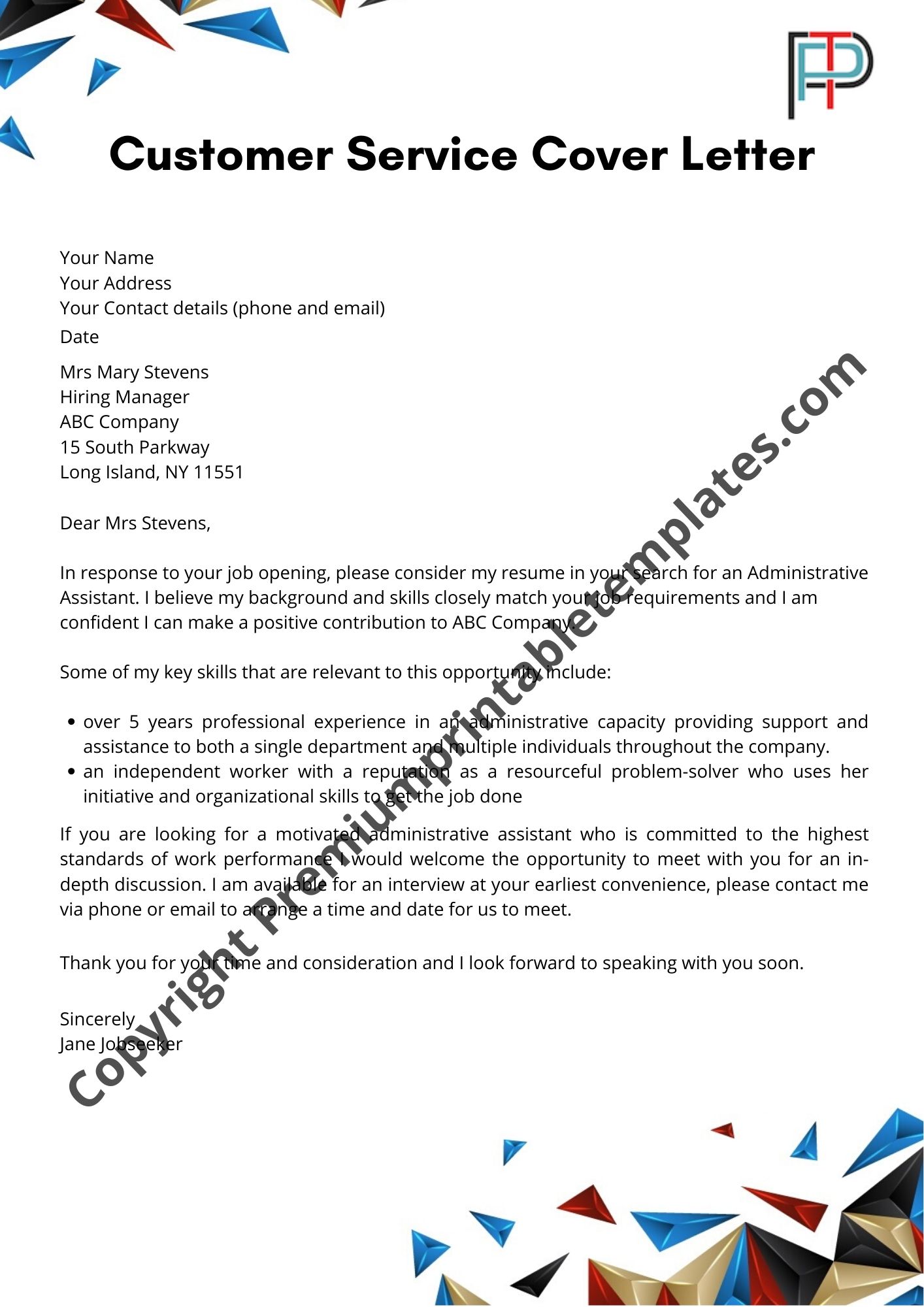 Customer Service Cover Letter Cover Letter Templates