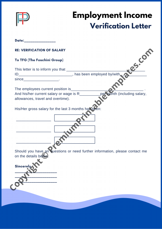 Income Verification Letter Format