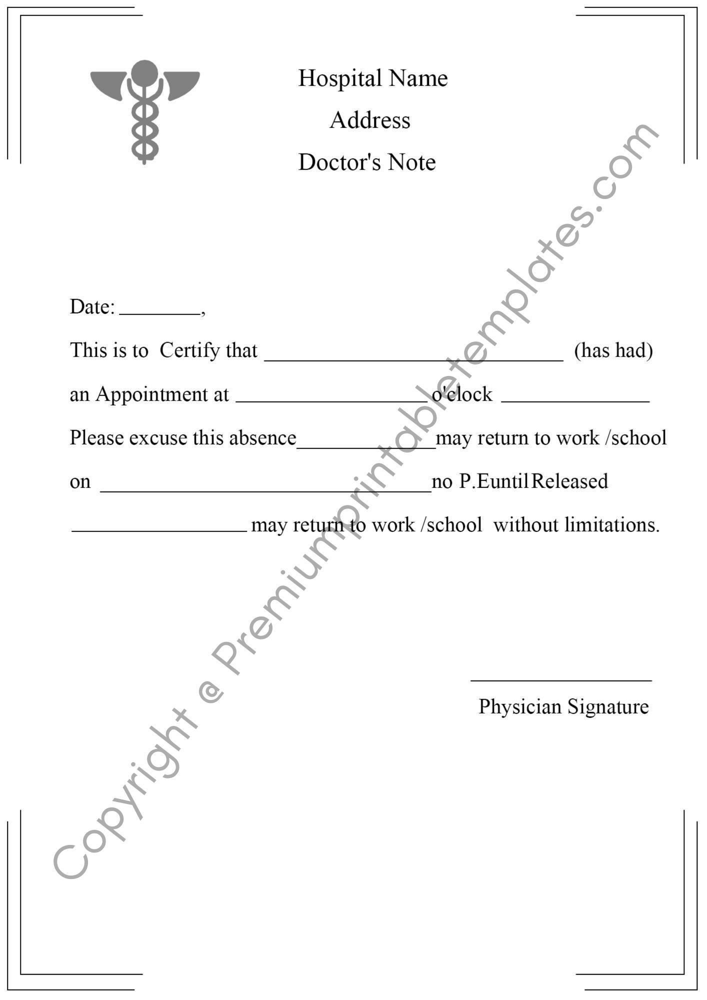 Real Doctors Note For Work  Doctors Note [Pack of 22] With Printable Doctors Note Template
