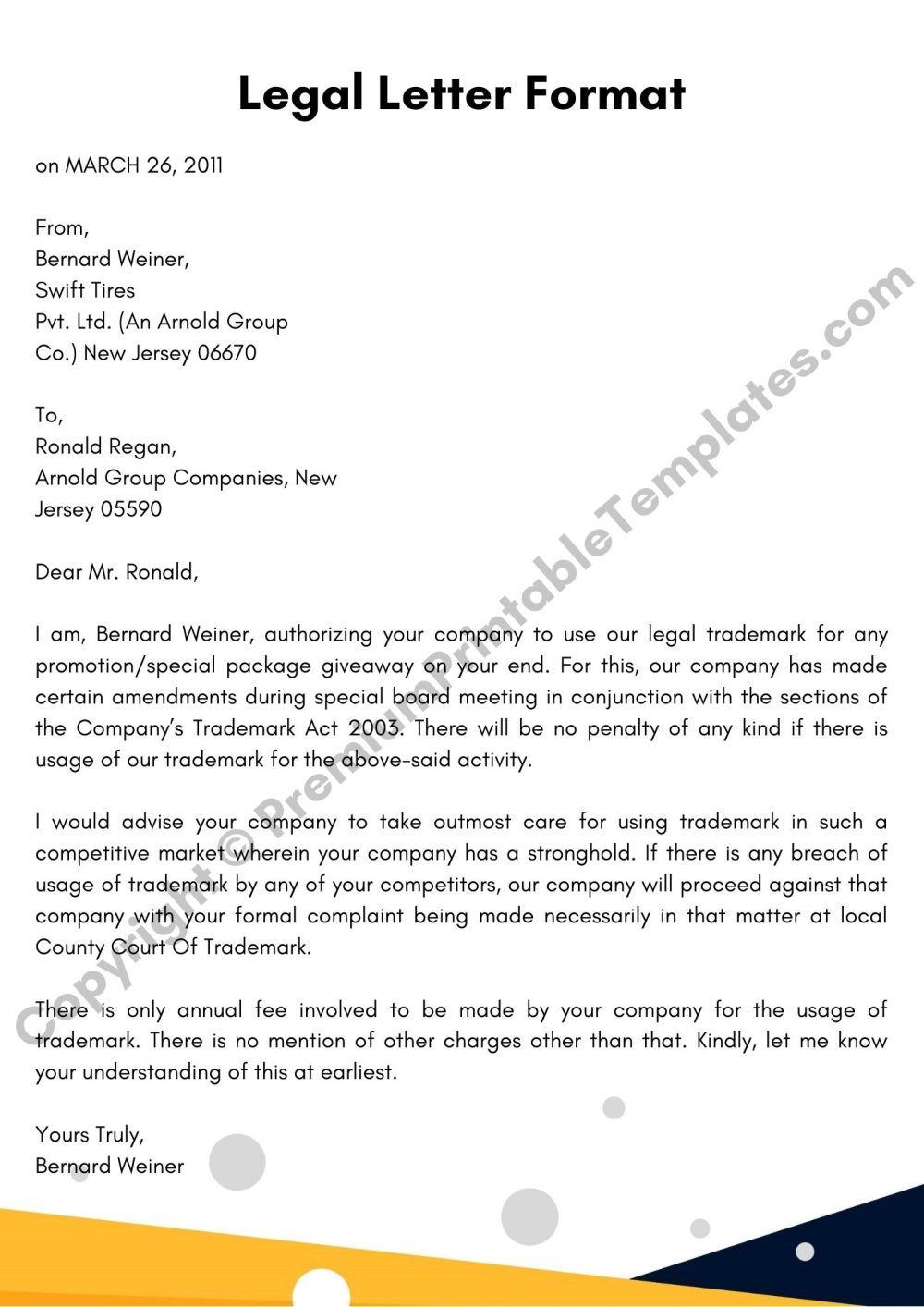Printable Legal Letter Format