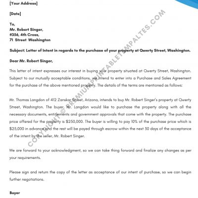 Printable Letter of Intent for Real Estate