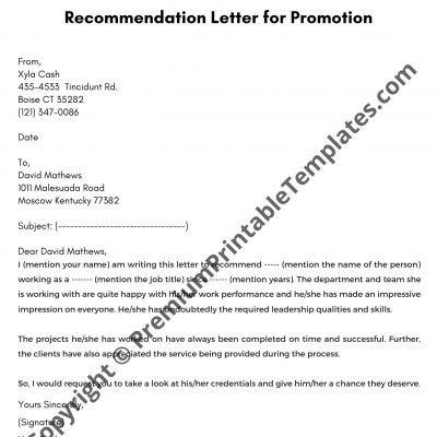 Recommendation Letter for Promotion