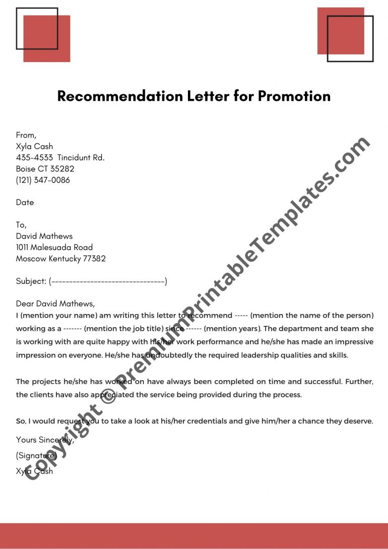 Recommendation Letter for Promotion