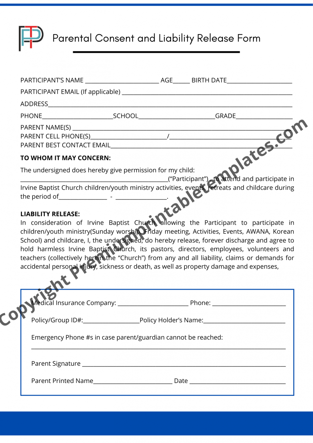 Release of Liability Form | Editable | PDF - Premium Printable Templates