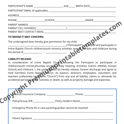 Release of liability form