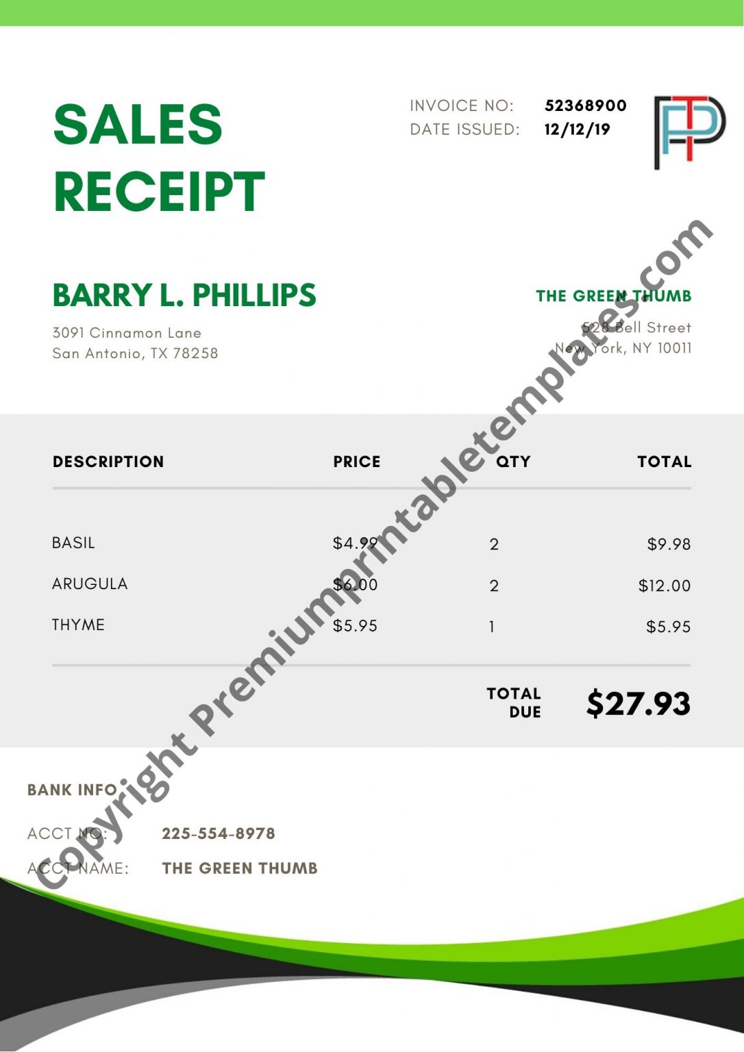 samples of sales receipts