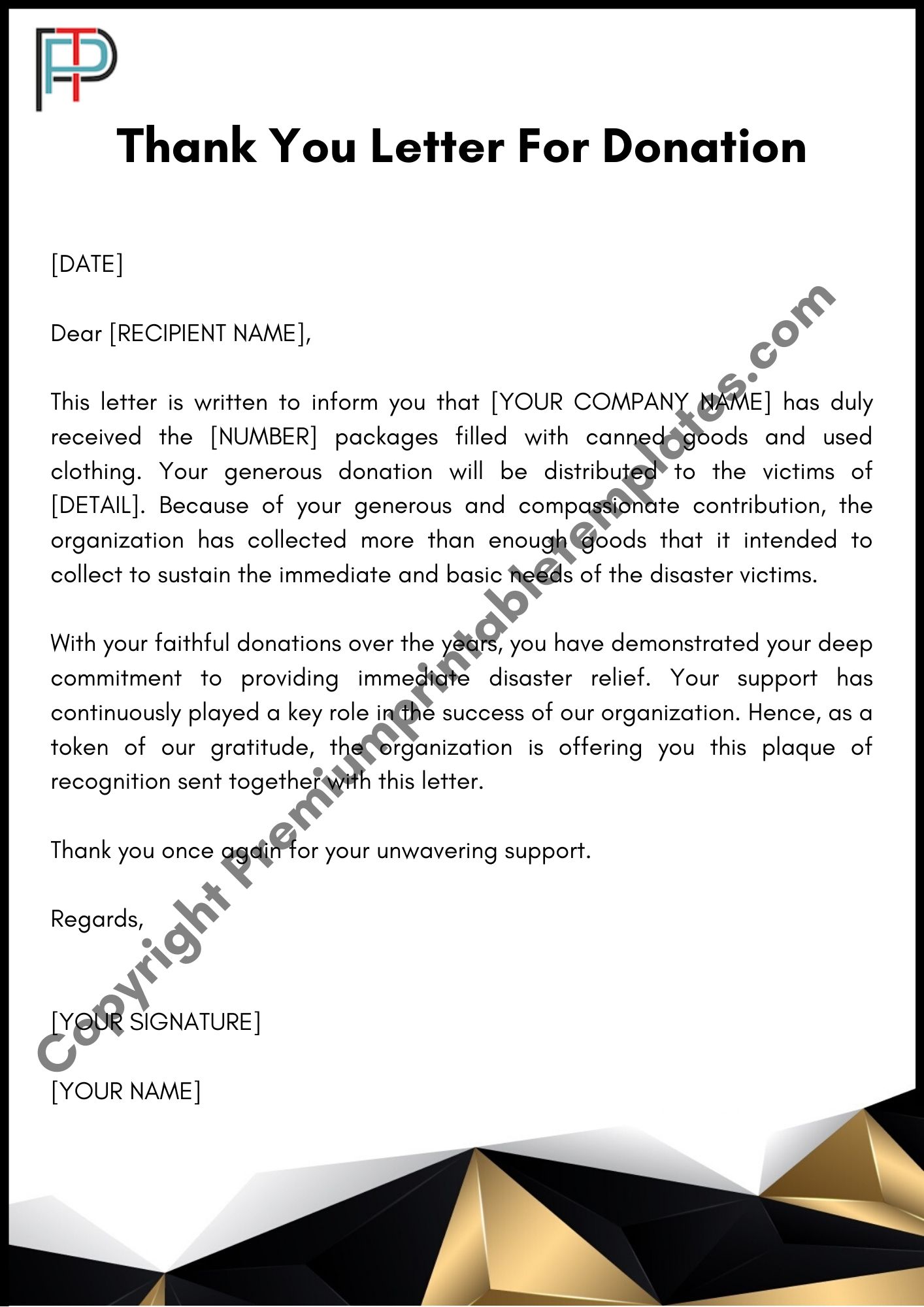 Thank you Letter for Donation | Editable | PDF | Premium ...