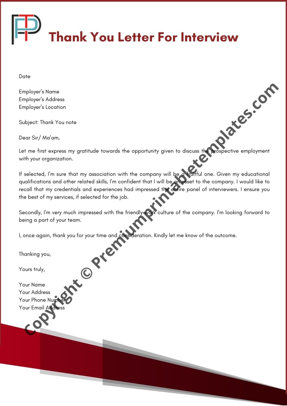 thank you letter for interview