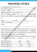 Trailer Bill of Sale Printable
