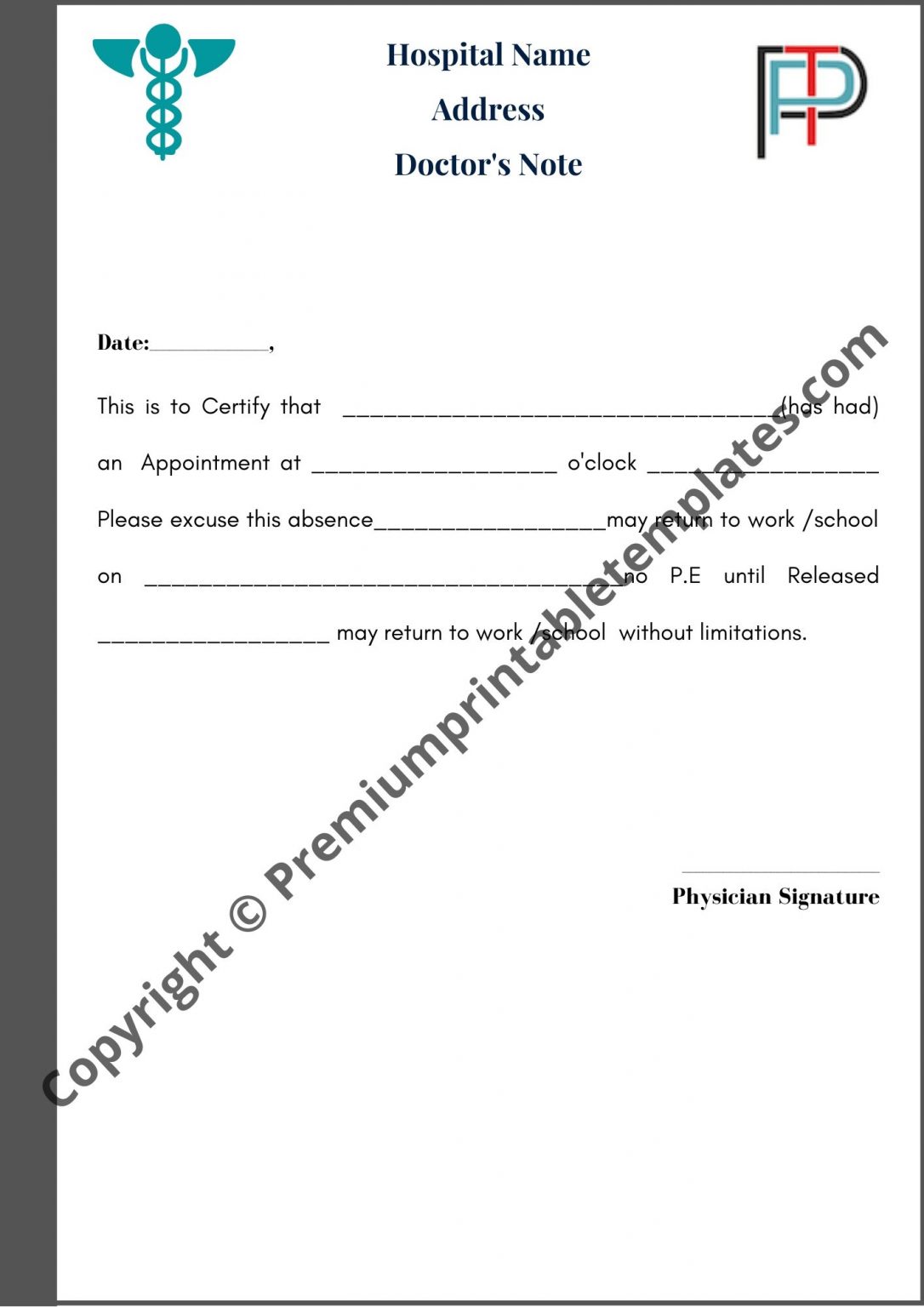 Real Doctors Note For Work Blank Printable Template PDF Word