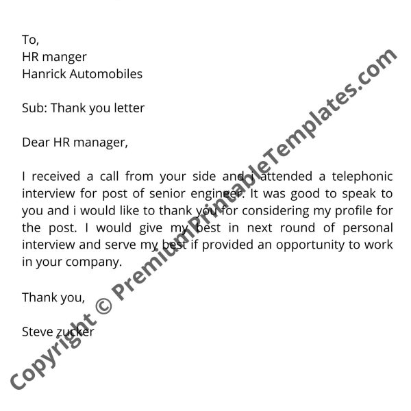 thank you letter after interview