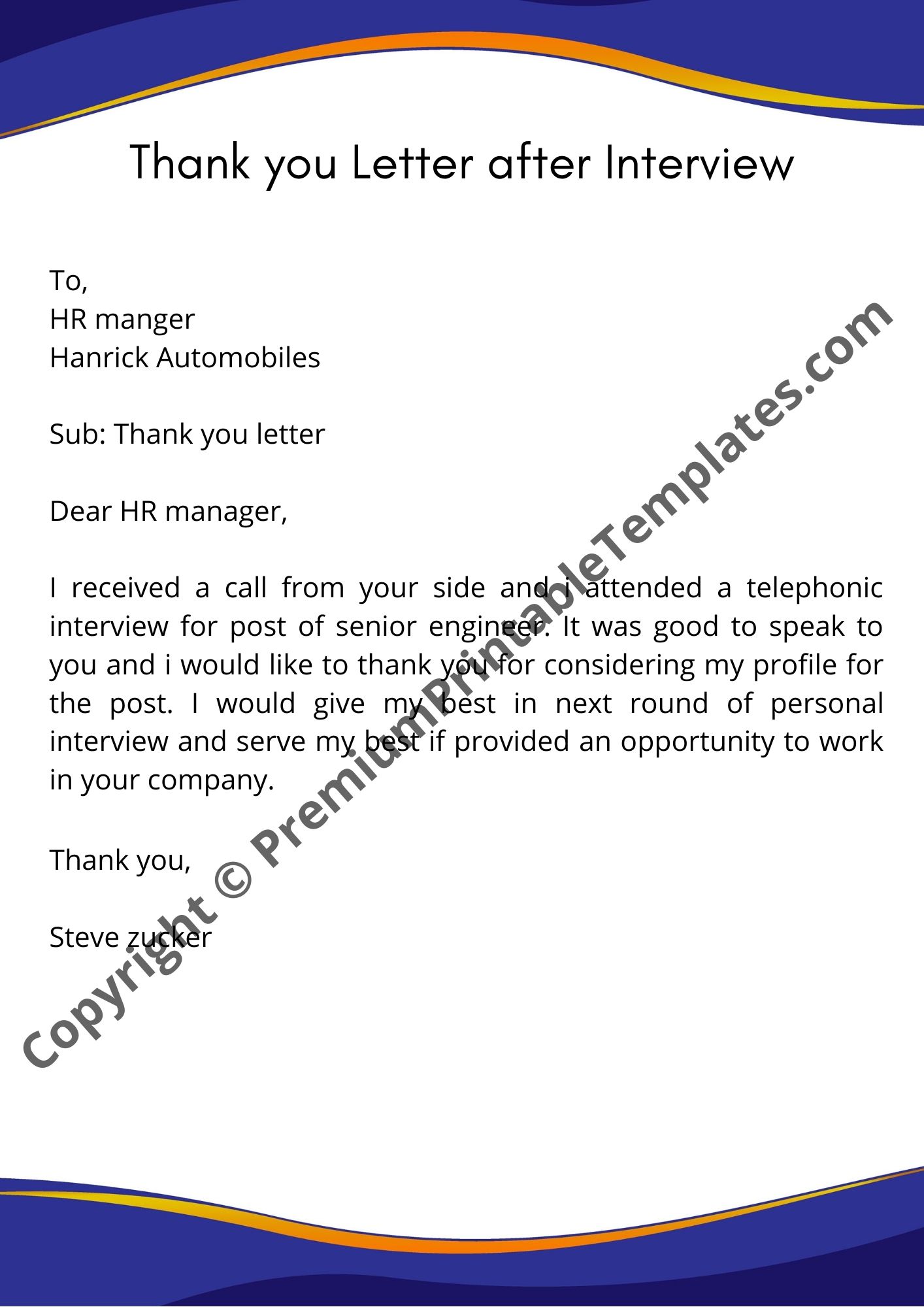 Thank You Letter After Interview Sample Pdf