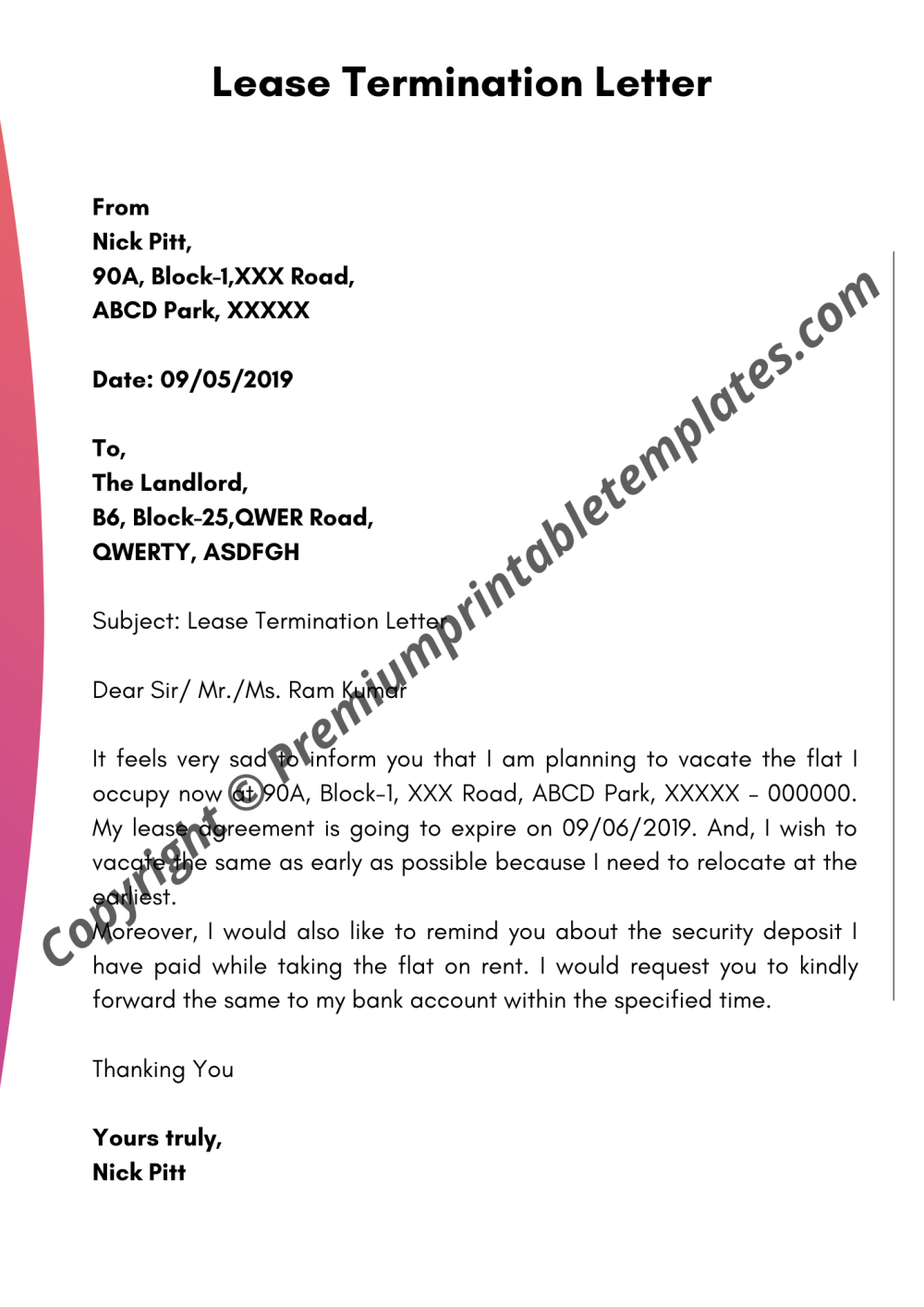 Lease Termination Letter