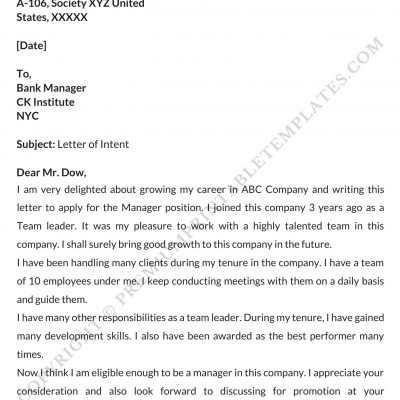 Printable Letter of Intent for promotion