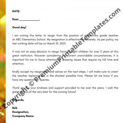 Short Notice Resignation Letter from premiumprintabletemplates.com