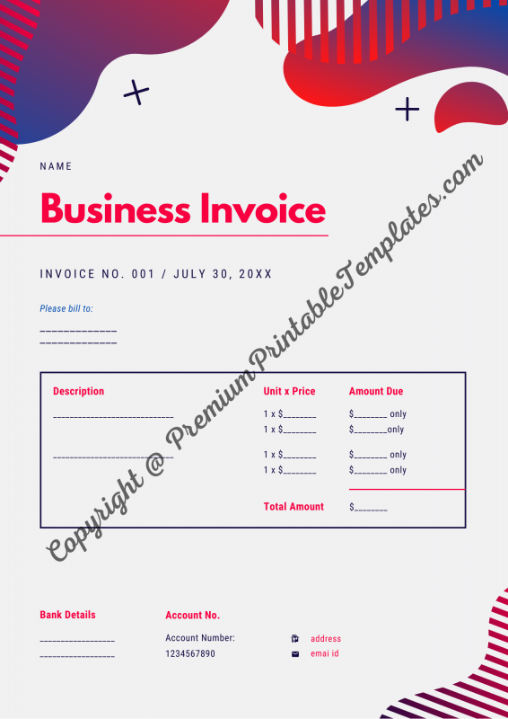 Business Invoice Template Printable in PDF &amp; Word