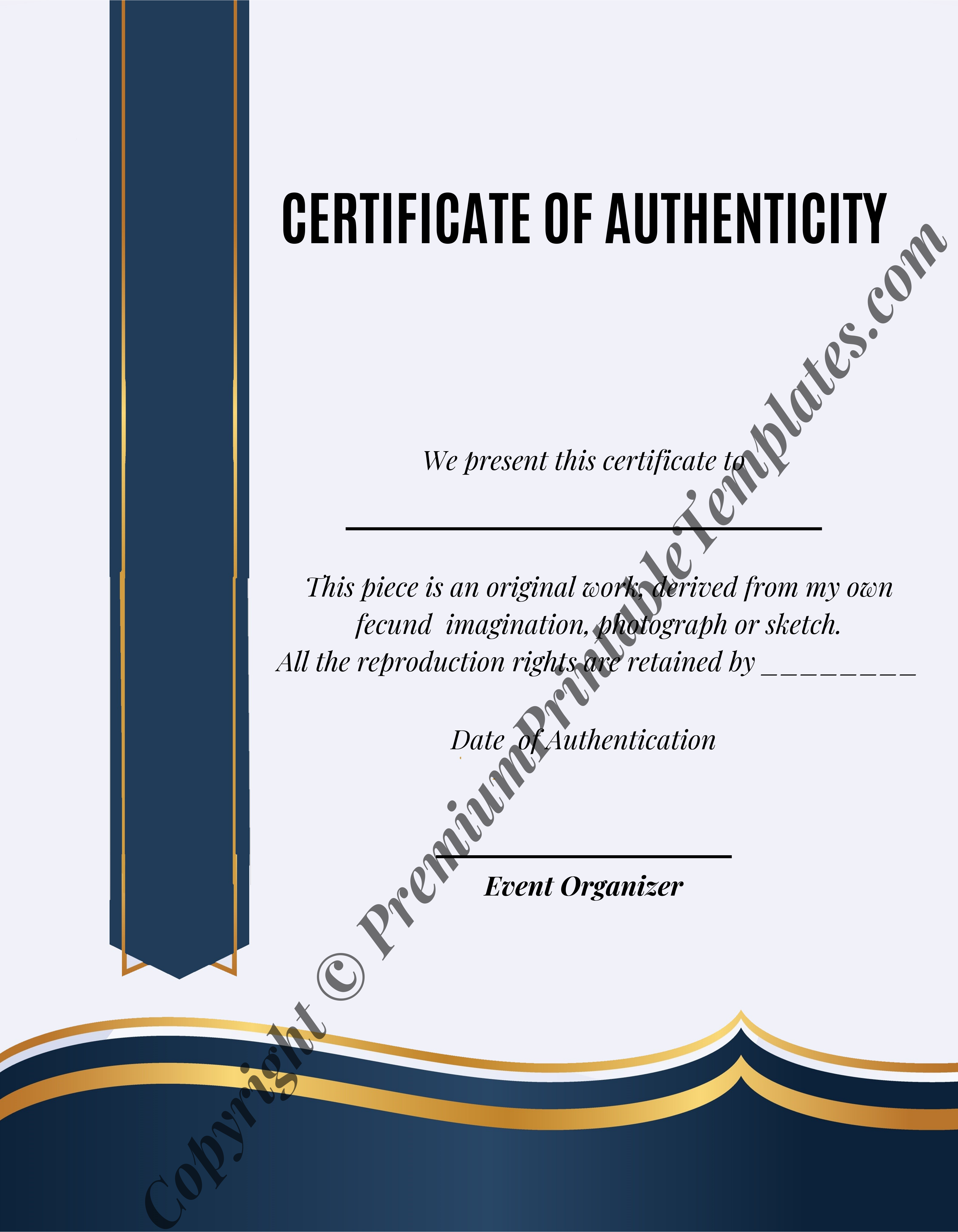 Certificate of Authenticity Template Editable Printable