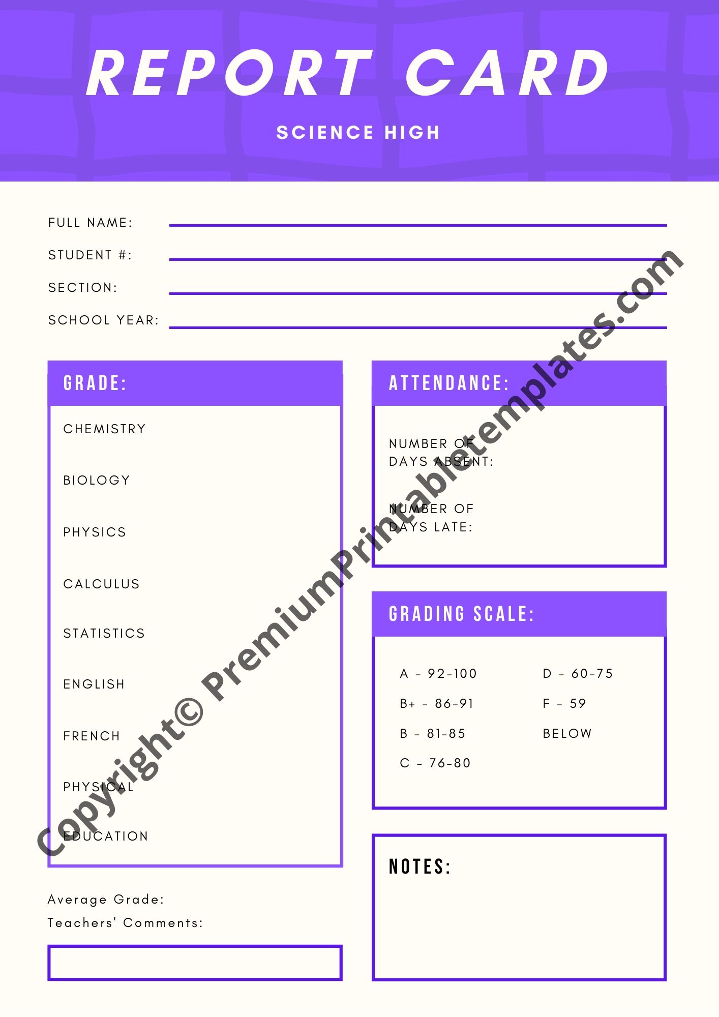 High School Report Card  Report Templates In Student Information Card Template