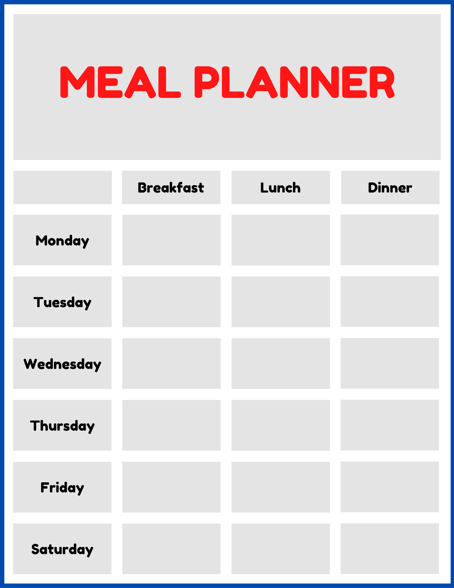 meal planning calendar