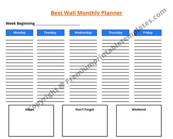 Wall Monthly Planner Printable Template- Editable & PDF