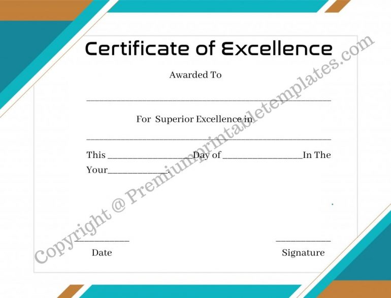 Printable Certificate of excellence