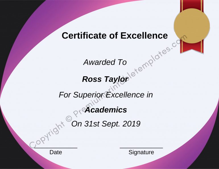 Certificate of Excellence Word