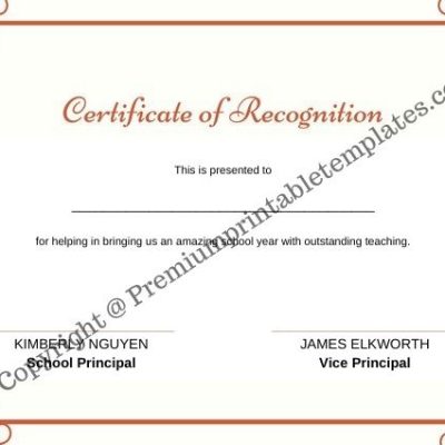 Printable Certificate of Recognition
