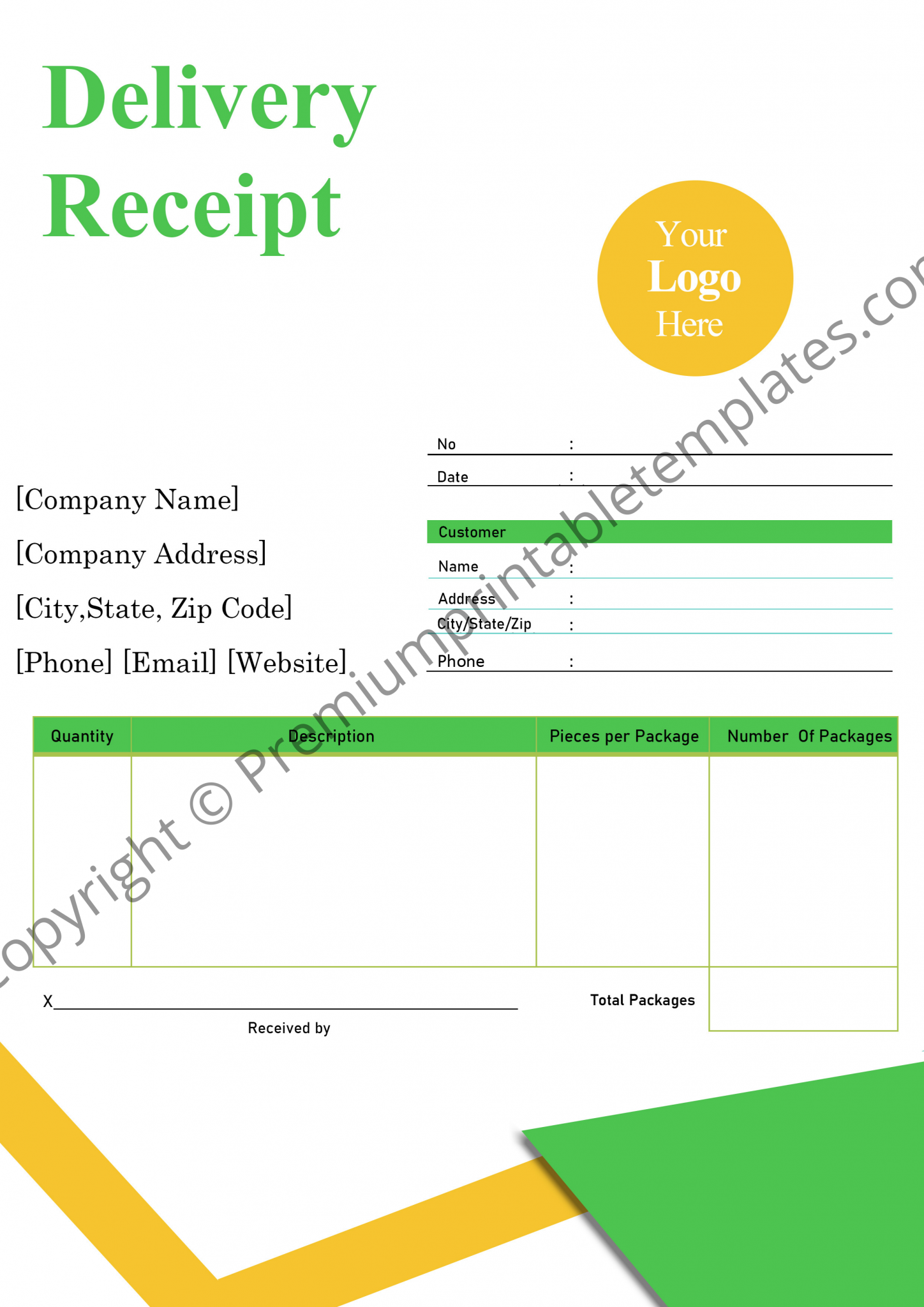 Delivery Receipt Template- Editable & Printable [Pack of 5]