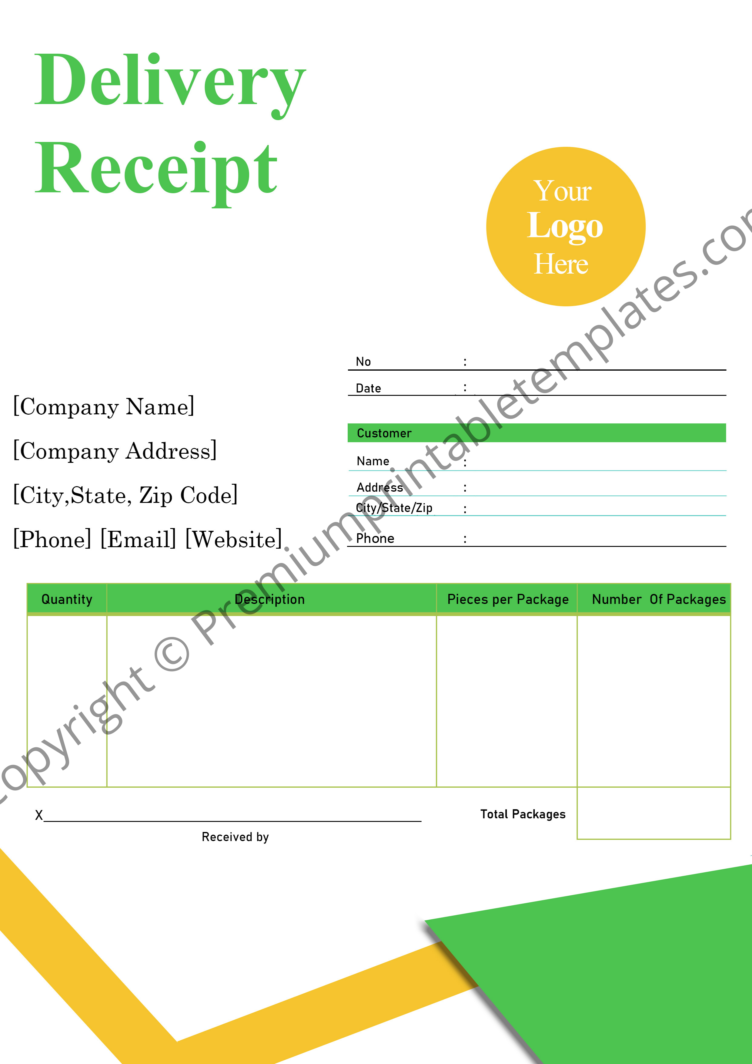 printable delivery receipt template editable printable