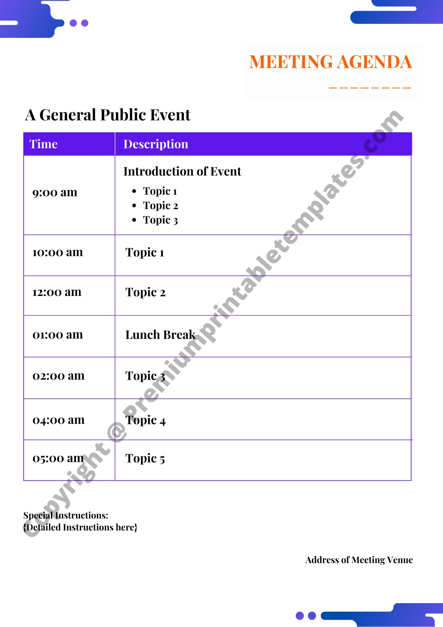 Public Event Meeting Agenda Template in PDF and Word With Regard To Event Agenda Template Word