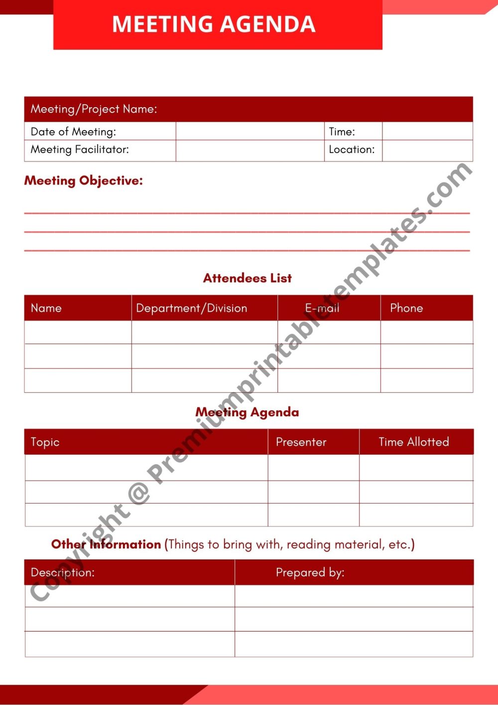 Meeting Facilities Agenda Template Download (Red)