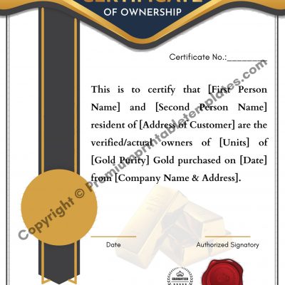 certificate of ownership for the gold